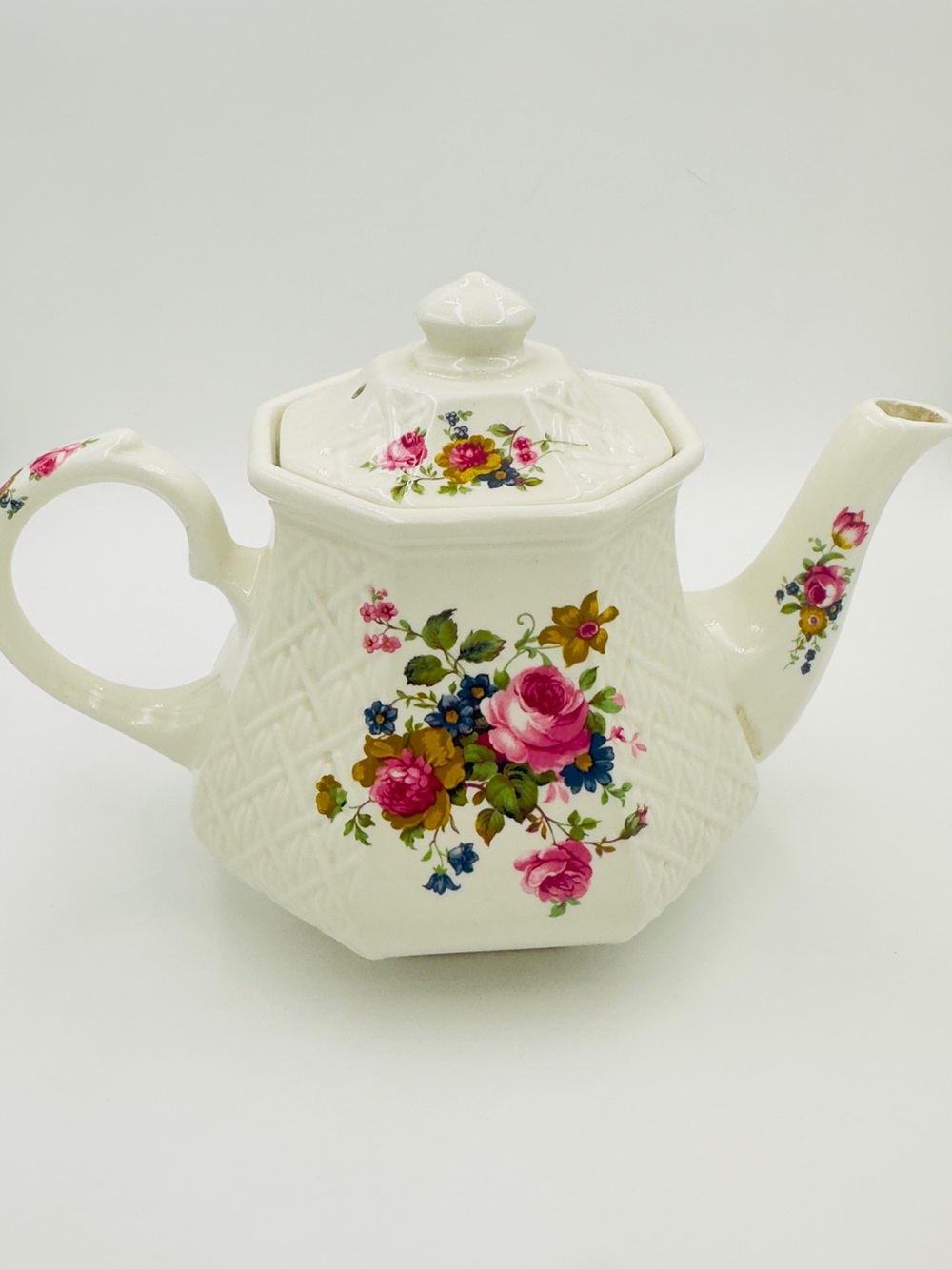 Vintage Sadler Windsor Teapot Basketweave Floral Octagonal Made in England